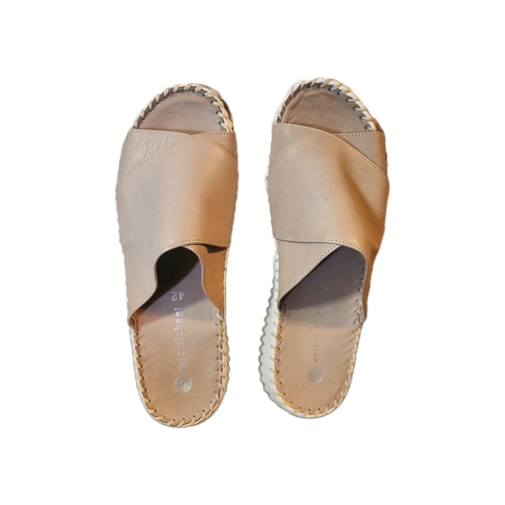 Eric Michael Gloria Open Toe Women's Leather Slide Sandals Beige 42 US 8 Comfort - Picture 2 of 9